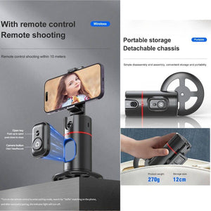 Auto Tracking Phone Holder,360° Rotation Phone Camera Mount Smart Shooting Tracking Holder with Remote Selfie Stick for iPhone Android Stabilizer