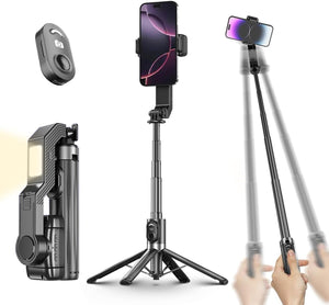 Smartphone Gimbal Stabilizer, 360° Rotation Single Axis Stabilizer with Light Remote Control for iPhone Andriod, 4 in 1 Selfie Stick Tripod for Vlog Live