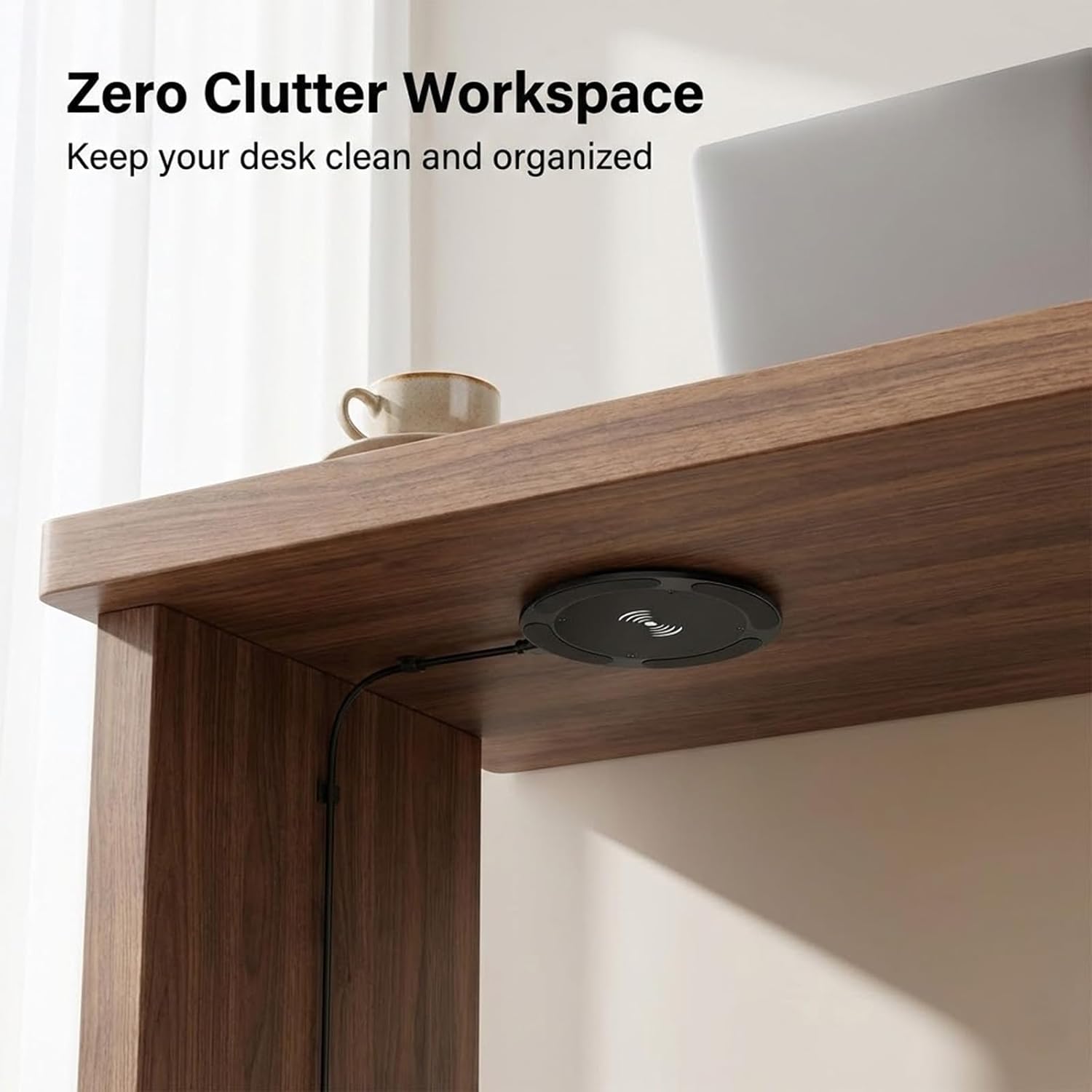 Invisible Under Desk Wireless Charger, Ultra-Thin, 0-30mm, Invisible Wireless Charger Under Desk, Dual Use on or Under Table, Easy Installation, Compatible