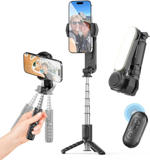 Gadget Gimbal Stabilizer 1Axis for iPhone/Cell Phone/Smartphone/Android with Remote Control&Light, Portable Gimbal Tripod Auto Balance Handheld