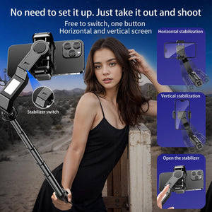 Smartphone Gimbal Stabilizer, 360° Rotation Single Axis Stabilizer with Light Remote Control for iPhone Andriod, 4 in 1 Selfie Stick Tripod for Vlog Live