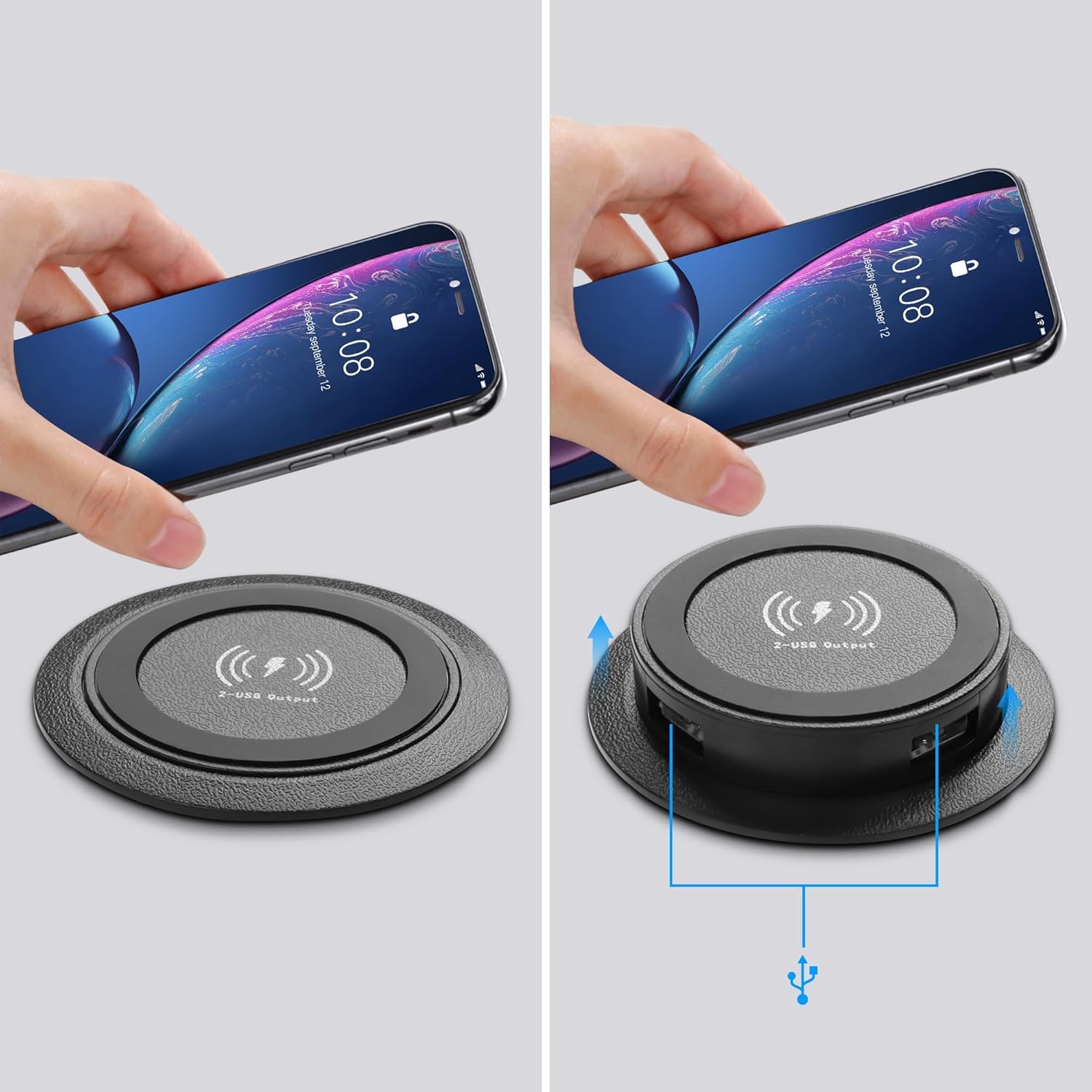 Desktop Embedded Wireless Charger 3-in-1 Multifunctional Pop-Up 10W Fast Charging Wireless Charger USB Desktop Charger Dual USB Charging