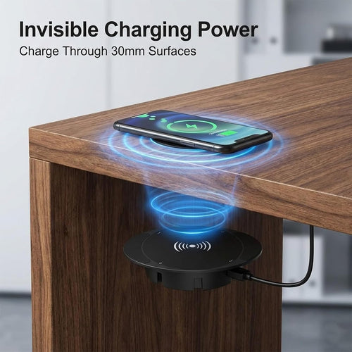 Invisible Under Desk Wireless Charger, Ultra-Thin, 0-30mm, Invisible Wireless Charger Under Desk, Dual Use on or Under Table, Easy Installation, Compatible