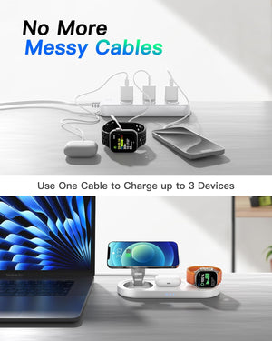 Upgraded 3 in 1 Wireless Charging Station for Apple Devices, Fast Charger Stand, Magnetic Charger Station for iPhone 17/16/15/14/13/12 Series