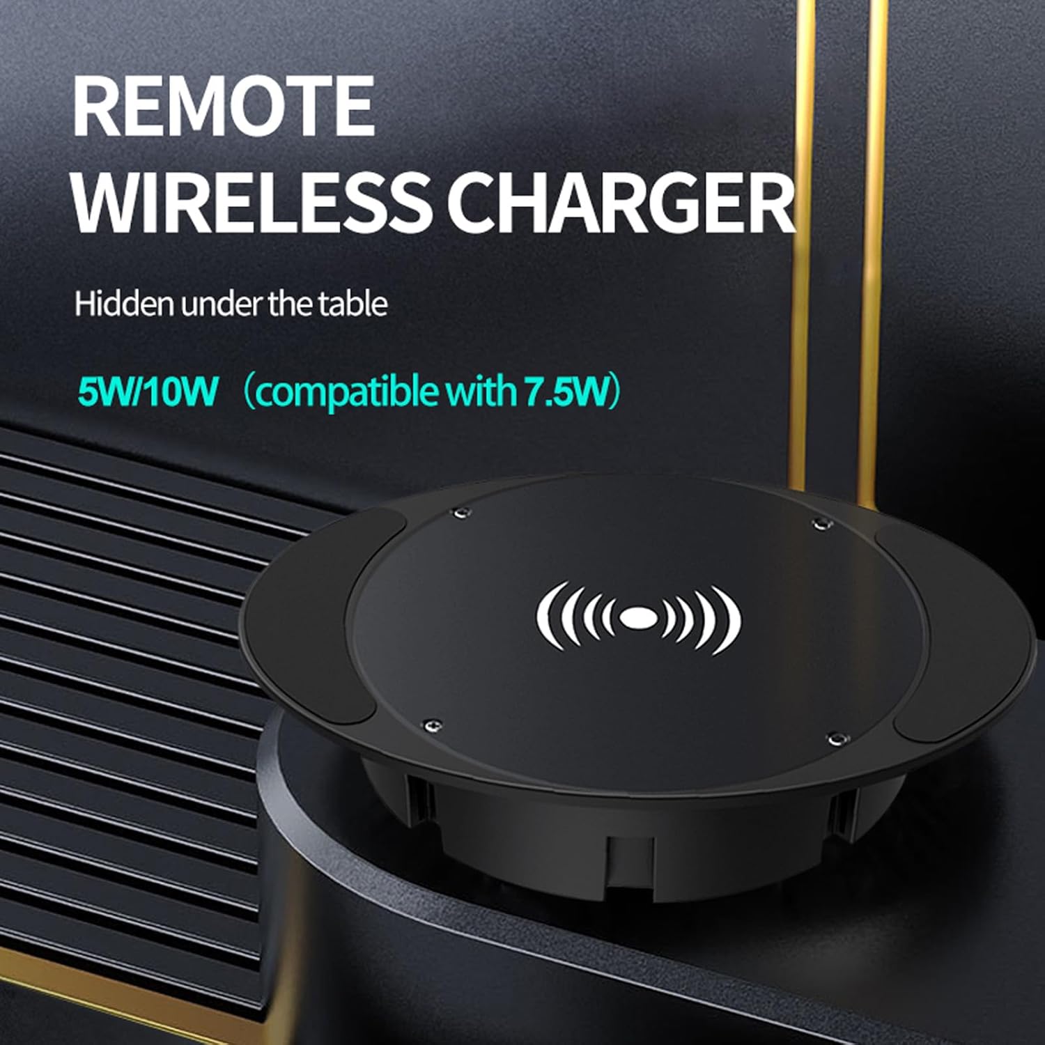 Invisible Wireless Charger Under Desk, 0-30mm Under Desk Wireless Charger, Dual Uses on or Hidden Under Table, Ultra-Thin Design, Suitable for Various Types