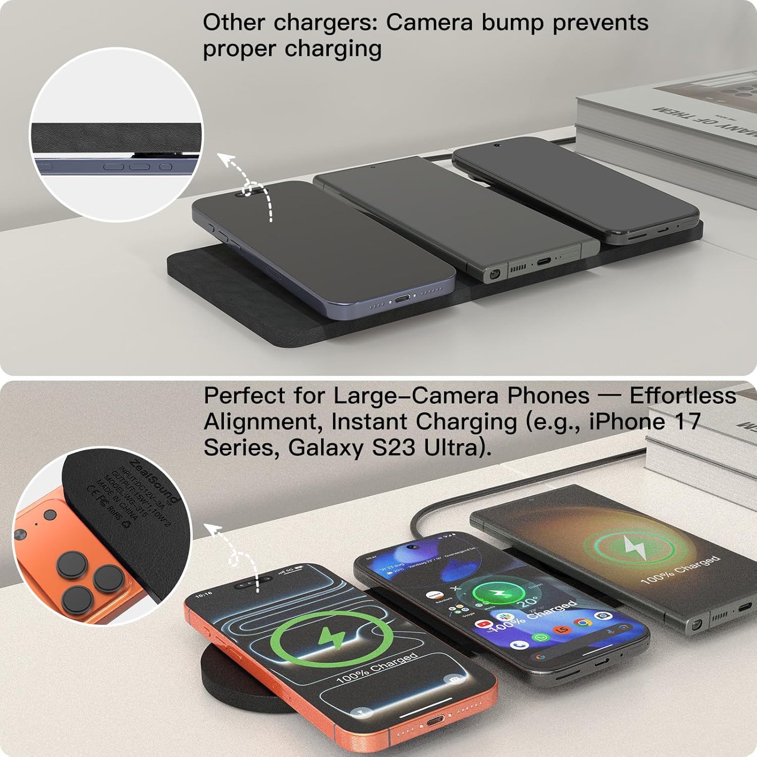 Wireless Charging Pad,Triple Wireless Charger Pad Multiple Devices Compatible with iPhone Phone New AirPods Galaxy Buds Ultra-Slim PU Leather